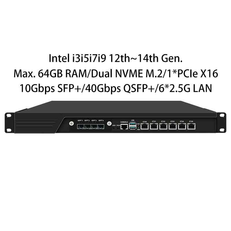 Zynshield 1U Rackmount Firewall i7 13700 i9 14900 6 2.5G LAN 10G 40G QSFP+ Redundant Bypass